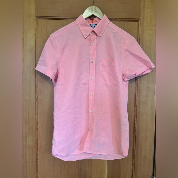 Ted Baker Kostume Dobby Shirt Coral Modal Short Sleeve Shirt Size 2 Small - Picture 5 of 13